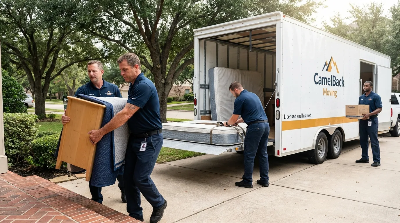 Crew loading residential truck for cross-state move from Daly City, CA